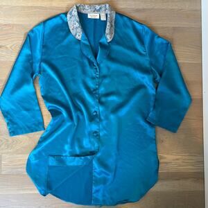 VTG Victoria Secret Gold Label Button Down Nightgown Sleep Shirt Oversized Small